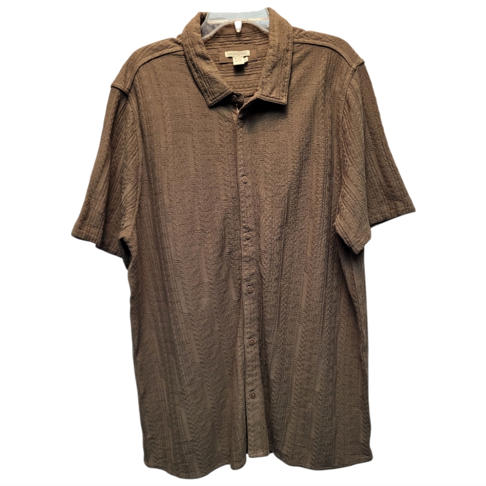 Carbon2Colbalt Men's Textured Brown Short Sleeved Button Down Shirt - Size XL